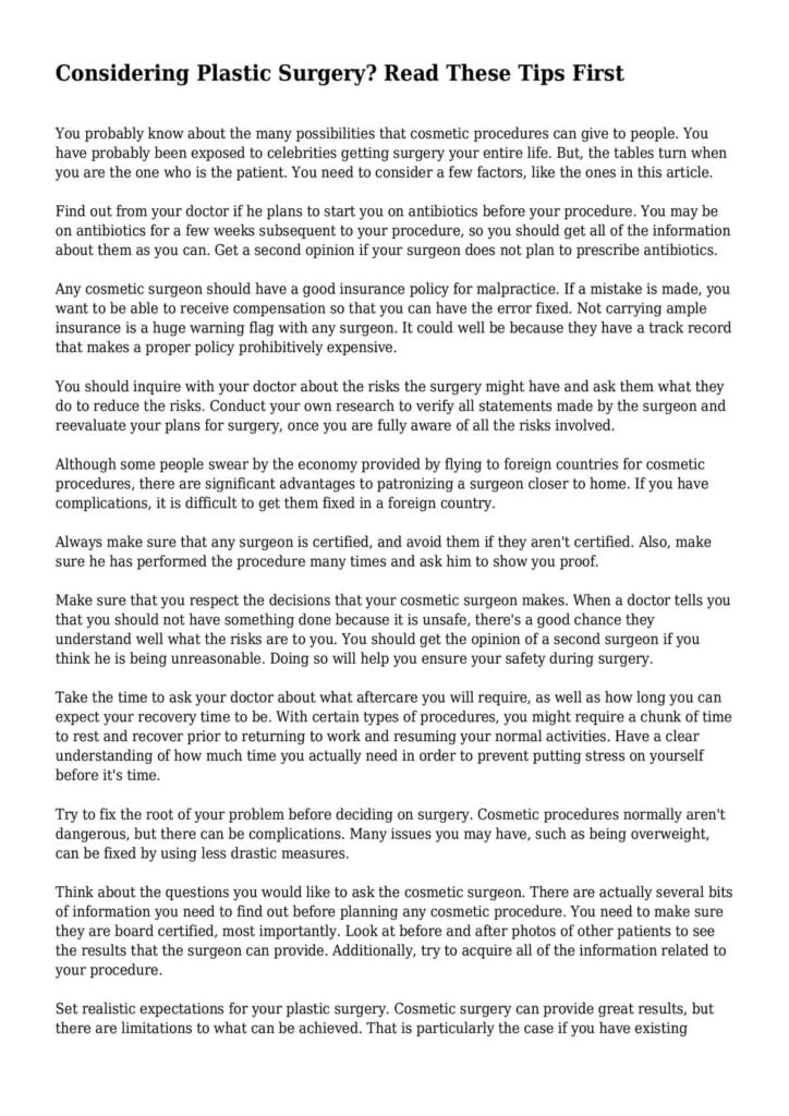 Considering Plastic Surgery? Read These Reviews First! Considering Plastic Surgery? Read These Reviews First!