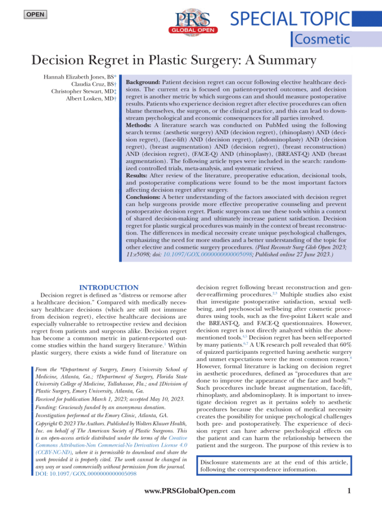 The Role of Reviews in Making Informed Decisions about Plastic Surgery The Role of Reviews in Making Informed Decisions about Plastic Surgery